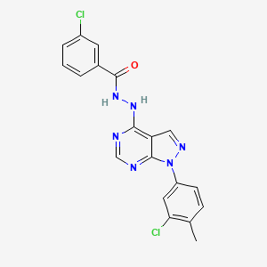 molecular formula C19H14Cl2N6O B2809557 3-氯-N'-[1-(3-氯-4-甲基苯基)吡唑并[3,4-d]嘧啶-4-基]苯甲酰肼 CAS No. 881073-76-3