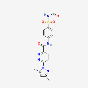 molecular formula C18H18N6O4S B2809560 N-(4-(N-乙酰基磺酰)苯基)-6-(3,5-二甲基-1H-吡唑-1-基)吡啶并[3]嘧啶-3-甲酰胺 CAS No. 1351594-62-1