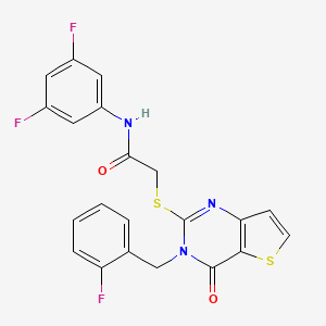 molecular formula C21H14F3N3O2S2 B2809569 N-(3,5-difluorophenyl)-2-{[3-(2-fluorobenzyl)-4-oxo-3,4-dihydrothieno[3,2-d]pyrimidin-2-yl]sulfanyl}acetamide CAS No. 1252888-12-2