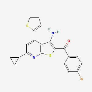 molecular formula C21H15BrN2OS2 B2809579 (3-Amino-6-cyclopropyl-4-(thiophen-2-yl)thieno[2,3-b]pyridin-2-yl)(4-bromophenyl)methanone CAS No. 394225-16-2