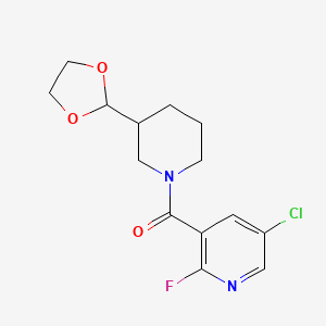 molecular formula C14H16ClFN2O3 B2809583 (5-Chloro-2-fluoropyridin-3-yl)-[3-(1,3-dioxolan-2-yl)piperidin-1-yl]methanone CAS No. 2176200-26-1