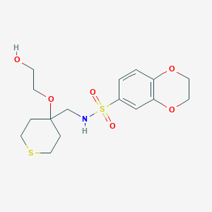 molecular formula C16H23NO6S2 B2809587 N-((4-(2-hydroxyethoxy)tetrahydro-2H-thiopyran-4-yl)methyl)-2,3-dihydrobenzo[b][1,4]dioxine-6-sulfonamide CAS No. 2310097-14-2
