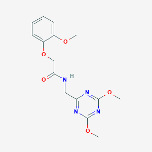 molecular formula C15H18N4O5 B2809594 N-[(4,6-dimethoxy-1,3,5-triazin-2-yl)methyl]-2-(2-methoxyphenoxy)acetamide CAS No. 2034357-32-7