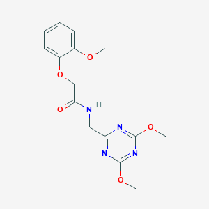 molecular formula C15H18N4O5 B2809594 N-((4,6-dimethoxy-1,3,5-triazin-2-yl)methyl)-2-(2-methoxyphenoxy)acetamide CAS No. 2034357-32-7