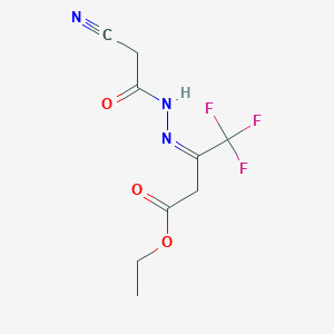 molecular formula C9H10F3N3O3 B2809633 乙酸(3Z)-3-[(2-氰基乙酰)肼基]-4,4,4-三氟丁酸酯 CAS No. 477862-17-2