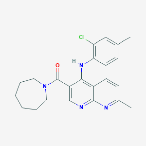 molecular formula C23H25ClN4O B2809636 氮杂环庚-1-基(4-((2-氯-4-甲基苯基)氨基)-7-甲基-1,8-萘啶-3-基)甲酮 CAS No. 1251702-77-8