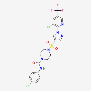 molecular formula C20H17Cl2F3N6O3S B2809647 4-({1-[3-氯-5-(三氟甲基)吡啶-2-基]-1H-吡唑-4-基}磺酰)-N-(4-氯苯基)哌嗪-1-羧酰胺 CAS No. 2058452-12-1