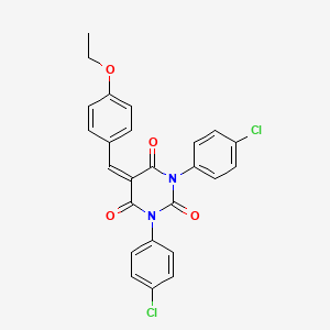 molecular formula C25H18Cl2N2O4 B2809658 1,3-Bis(4-chlorophenyl)-5-[(4-ethoxyphenyl)methylidene]-1,3-diazinane-2,4,6-trione CAS No. 1022065-74-2