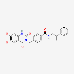 molecular formula C27H27N3O5 B2809663 4-((6,7-二甲氧基-2,4-二氧代-1,2-二氢喹唑啉-3(4H)-基甲基)-N-(2-苯基丙基)苯甲酰胺 CAS No. 1105208-97-6