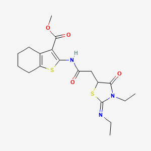 molecular formula C19H25N3O4S2 B2809689 (E)-methyl 2-(2-(3-ethyl-2-(ethylimino)-4-oxothiazolidin-5-yl)acetamido)-4,5,6,7-tetrahydrobenzo[b]thiophene-3-carboxylate CAS No. 442564-75-2