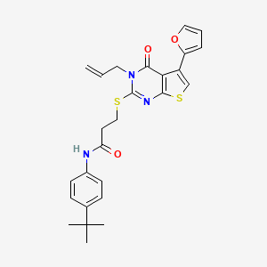 molecular formula C26H27N3O3S2 B2809708 N-(4-tert-butylphenyl)-3-[5-(furan-2-yl)-4-oxo-3-prop-2-enylthieno[2,3-d]pyrimidin-2-yl]sulfanylpropanamide CAS No. 670273-73-1