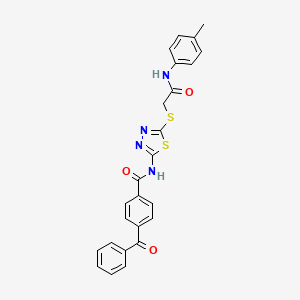 molecular formula C25H20N4O3S2 B2809715 4-benzoyl-N-(5-((2-oxo-2-(p-tolylamino)ethyl)thio)-1,3,4-thiadiazol-2-yl)benzamide CAS No. 392291-84-8
