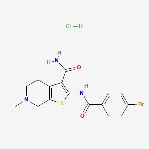 molecular formula C16H17BrClN3O2S B2809727 2-(4-Bromobenzamido)-6-methyl-4,5,6,7-tetrahydrothieno[2,3-c]pyridine-3-carboxamide hydrochloride CAS No. 1215536-34-7