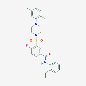molecular formula C27H30FN3O3S B2809765 3-{[4-(2,5-dimethylphenyl)piperazin-1-yl]sulfonyl}-N-(2-ethylphenyl)-4-fluorobenzamide CAS No. 451504-57-7