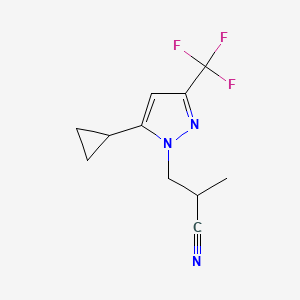 molecular formula C11H12F3N3 B2809790 3-[5-cyclopropyl-3-(trifluoromethyl)-1H-pyrazol-1-yl]-2-methylpropanenitrile CAS No. 1006356-58-6