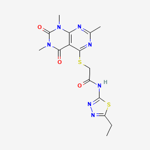 molecular formula C15H17N7O3S2 B2809848 N-(5-ethyl-1,3,4-thiadiazol-2-yl)-2-({2,6,8-trimethyl-5,7-dioxo-5H,6H,7H,8H-[1,3]diazino[4,5-d]pyrimidin-4-yl}sulfanyl)acetamide CAS No. 852168-54-8