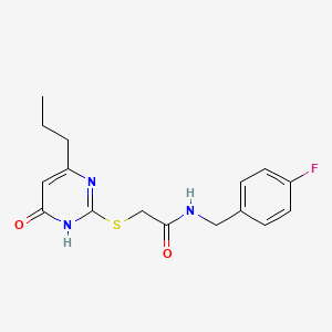 molecular formula C16H18FN3O2S B2809864 N-[(4-fluorophenyl)methyl]-2-[(6-oxo-4-propyl-1,6-dihydropyrimidin-2-yl)sulfanyl]acetamide CAS No. 482301-15-5