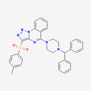 molecular formula C33H30N6O2S B2809964 5-(4-Benzhydrylpiperazin-1-yl)-3-tosyl-[1,2,3]triazolo[1,5-a]quinazoline CAS No. 887221-42-3