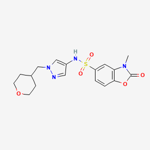 molecular formula C17H20N4O5S B2809966 3-methyl-2-oxo-N-(1-((tetrahydro-2H-pyran-4-yl)methyl)-1H-pyrazol-4-yl)-2,3-dihydrobenzo[d]oxazole-5-sulfonamide CAS No. 1706288-59-6