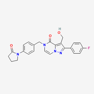 molecular formula C24H21FN4O3 B2809970 2-(4-fluorophenyl)-3-(hydroxymethyl)-5-(4-(2-oxopyrrolidin-1-yl)benzyl)pyrazolo[1,5-a]pyrazin-4(5H)-one CAS No. 1428366-42-0