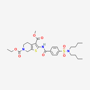 molecular formula C27H37N3O7S2 B2809978 6-ethyl 3-methyl 2-(4-(N,N-dibutylsulfamoyl)benzamido)-4,5-dihydrothieno[2,3-c]pyridine-3,6(7H)-dicarboxylate CAS No. 449770-50-7