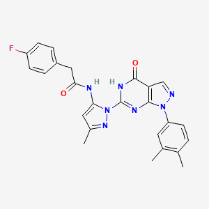 molecular formula C25H22FN7O2 B2809992 N-(1-(1-(3,4-dimethylphenyl)-4-oxo-4,5-dihydro-1H-pyrazolo[3,4-d]pyrimidin-6-yl)-3-methyl-1H-pyrazol-5-yl)-2-(4-fluorophenyl)acetamide CAS No. 1170850-41-5