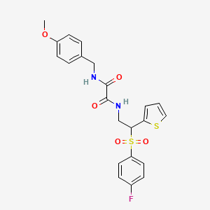 molecular formula C22H21FN2O5S2 B2810008 N-[2-(4-fluorobenzenesulfonyl)-2-(thiophen-2-yl)ethyl]-N'-[(4-methoxyphenyl)methyl]ethanediamide CAS No. 896328-20-4
