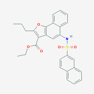 molecular formula C28H25NO5S B281004 ETHYL 5-(NAPHTHALENE-2-SULFONAMIDO)-2-PROPYLNAPHTHO[1,2-B]FURAN-3-CARBOXYLATE 