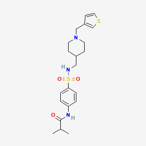 molecular formula C21H29N3O3S2 B2810043 N-(4-(N-((1-(thiophen-3-ylmethyl)piperidin-4-yl)methyl)sulfamoyl)phenyl)isobutyramide CAS No. 1235332-90-7