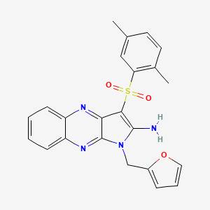 molecular formula C23H20N4O3S B2810049 3-((2,5-dimethylphenyl)sulfonyl)-1-(furan-2-ylmethyl)-1H-pyrrolo[2,3-b]quinoxalin-2-amine CAS No. 844453-39-0