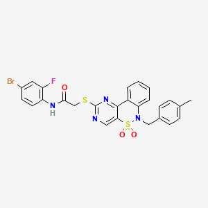 molecular formula C26H20BrFN4O3S2 B2810052 N-(4-bromo-2-fluorophenyl)-2-((6-(4-methylbenzyl)-5,5-dioxido-6H-benzo[c]pyrimido[4,5-e][1,2]thiazin-2-yl)thio)acetamide CAS No. 1112310-86-7