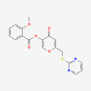 molecular formula C18H14N2O5S B2810054 [4-Oxo-6-(pyrimidin-2-ylsulfanylmethyl)pyran-3-yl] 2-methoxybenzoate CAS No. 877635-43-3