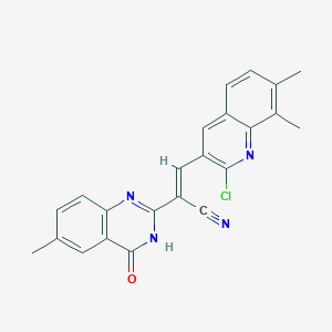 molecular formula C23H17ClN4O B2810060 (E)-3-(2-Chloro-7,8-dimethylquinolin-3-yl)-2-(6-methyl-4-oxo-3H-quinazolin-2-yl)prop-2-enenitrile CAS No. 380390-39-6