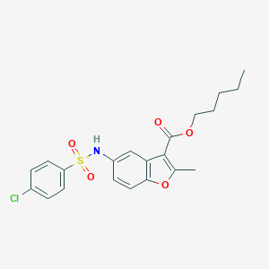 molecular formula C21H22ClNO5S B281009 PENTYL 5-(4-CHLOROBENZENESULFONAMIDO)-2-METHYL-1-BENZOFURAN-3-CARBOXYLATE 