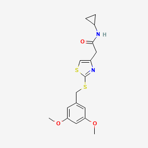 molecular formula C17H20N2O3S2 B2810104 N-cyclopropyl-2-(2-((3,5-dimethoxybenzyl)thio)thiazol-4-yl)acetamide CAS No. 941981-46-0