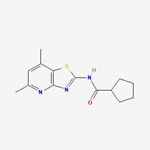 molecular formula C14H17N3OS B2810130 N-(5,7-dimethylthiazolo[4,5-b]pyridin-2-yl)cyclopentanecarboxamide CAS No. 1021020-38-1