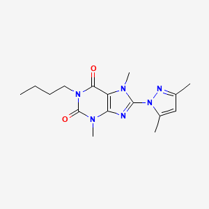 molecular formula C16H22N6O2 B2810222 8-(3,5-Dimethylpyrazolyl)-1-butyl-3,7-dimethyl-1,3,7-trihydropurine-2,6-dione CAS No. 1014074-11-3