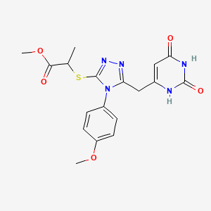 molecular formula C18H19N5O5S B2810272 methyl 2-((5-((2,6-dioxo-1,2,3,6-tetrahydropyrimidin-4-yl)methyl)-4-(4-methoxyphenyl)-4H-1,2,4-triazol-3-yl)thio)propanoate CAS No. 852153-33-4