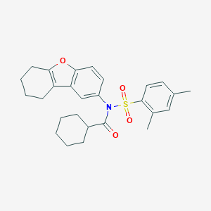 molecular formula C27H31NO4S B281029 N-[(2,4-DIMETHYLPHENYL)SULFONYL]-N-(6,7,8,9-TETRAHYDRODIBENZO[B,D]FURAN-2-YL)CYCLOHEXANECARBOXAMIDE 