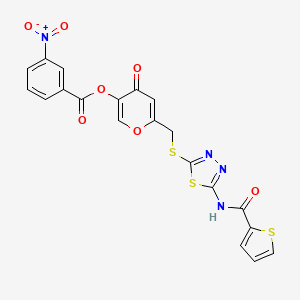 4-oxo-6-(((5-(thiophene-2-carboxamido)-1,3,4-thiadiazol-2-yl)thio)methyl)-4H-pyran-3-yl 3-nitrobenzoate