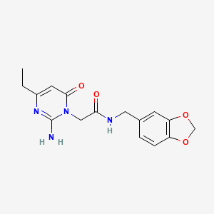 molecular formula C16H18N4O4 B2810301 2-(2-amino-4-ethyl-6-oxo-1,6-dihydropyrimidin-1-yl)-N-[(2H-1,3-benzodioxol-5-yl)methyl]acetamide CAS No. 1251553-51-1
