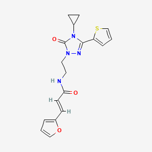 molecular formula C18H18N4O3S B2810365 (E)-N-[2-(4-Cyclopropyl-5-oxo-3-thiophen-2-yl-1,2,4-triazol-1-yl)ethyl]-3-(furan-2-yl)prop-2-enamide CAS No. 1448139-03-4