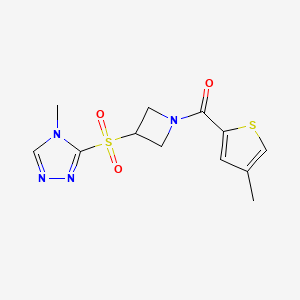 molecular formula C12H14N4O3S2 B2810396 (3-((4-methyl-4H-1,2,4-triazol-3-yl)sulfonyl)azetidin-1-yl)(4-methylthiophen-2-yl)methanone CAS No. 2034379-34-3