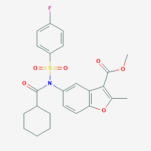 molecular formula C24H24FNO6S B281041 METHYL 5-[N-(4-FLUOROBENZENESULFONYL)CYCLOHEXANEAMIDO]-2-METHYL-1-BENZOFURAN-3-CARBOXYLATE 