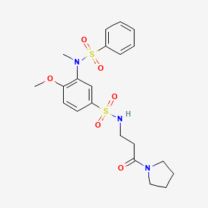 molecular formula C21H27N3O6S2 B2810433 4-methoxy-3-(N-methylphenylsulfonamido)-N-(3-oxo-3-(pyrrolidin-1-yl)propyl)benzenesulfonamide CAS No. 881936-11-4