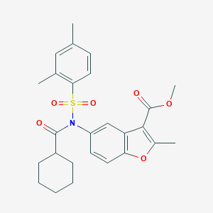 molecular formula C26H29NO6S B281047 METHYL 5-[N-(2,4-DIMETHYLBENZENESULFONYL)CYCLOHEXANEAMIDO]-2-METHYL-1-BENZOFURAN-3-CARBOXYLATE 
