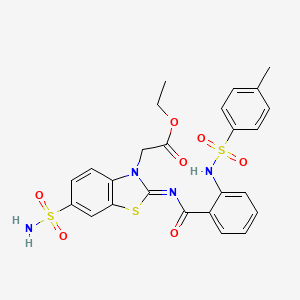 molecular formula C25H24N4O7S3 B2810504 ethyl 2-[(2Z)-2-{[2-(4-methylbenzenesulfonamido)benzoyl]imino}-6-sulfamoyl-2,3-dihydro-1,3-benzothiazol-3-yl]acetate CAS No. 865248-17-5