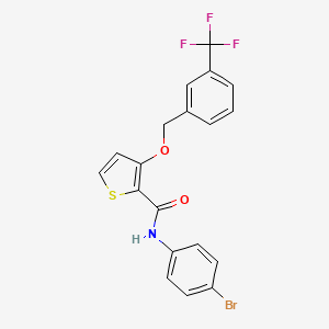 molecular formula C19H13BrF3NO2S B2810509 N-(4-bromophenyl)-3-{[3-(trifluoromethyl)phenyl]methoxy}thiophene-2-carboxamide CAS No. 344273-12-7