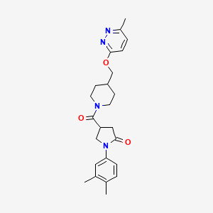 molecular formula C24H30N4O3 B2810545 1-(3,4-Dimethylphenyl)-4-[4-[(6-methylpyridazin-3-yl)oxymethyl]piperidine-1-carbonyl]pyrrolidin-2-one CAS No. 2320889-13-0
