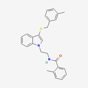 2-methyl-N-[2-[3-[(3-methylphenyl)methylsulfanyl]indol-1-yl]ethyl]benzamide